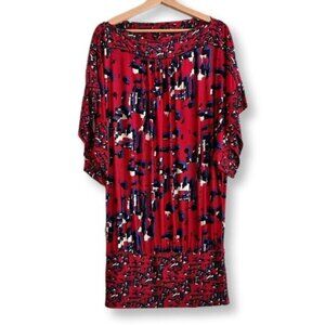 BCBG MAX AZRIA Relaxed Fit Boat Neck Stretchy Mini Dress Red Pattern Sz XS